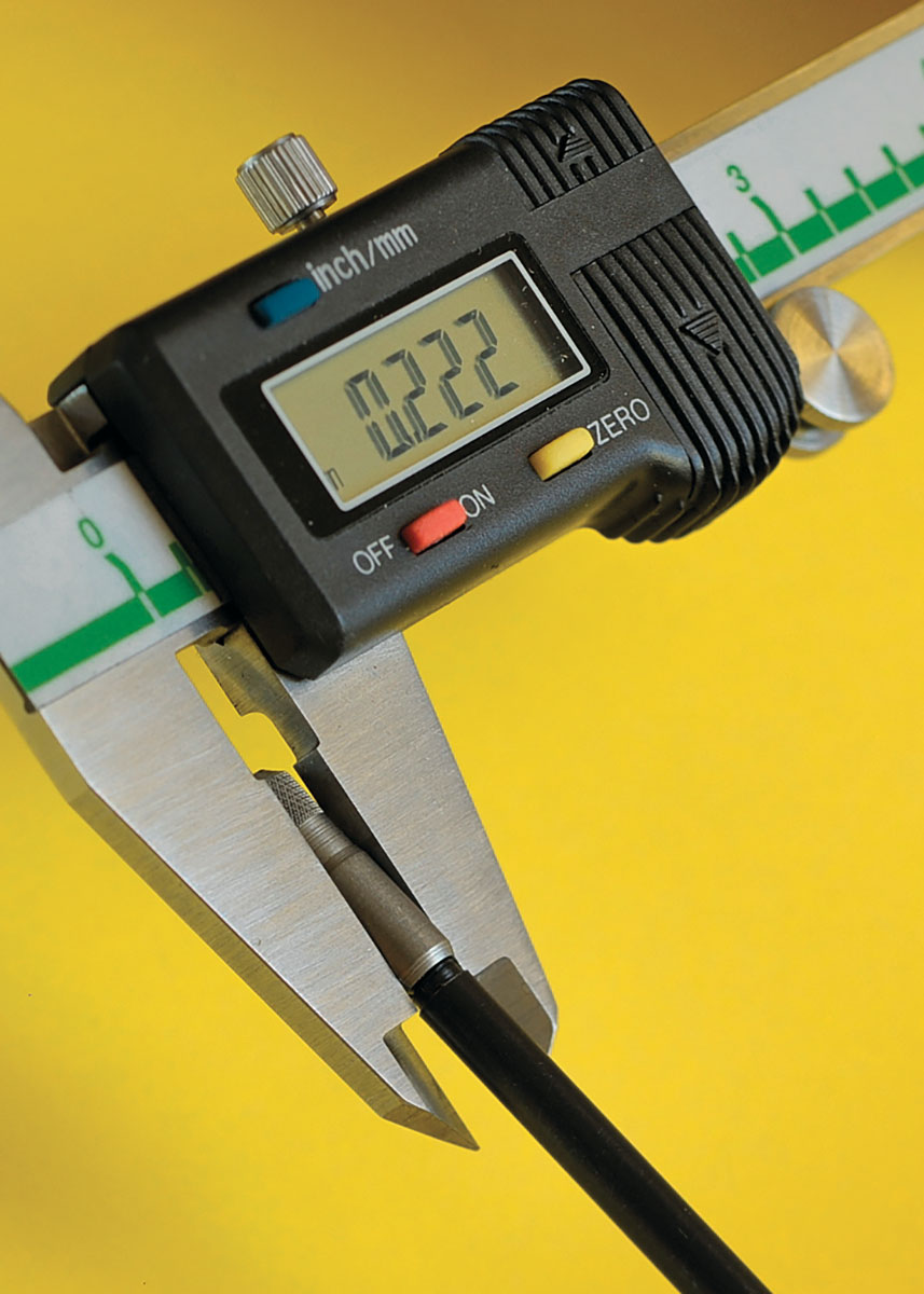 The case neck expander button on the Redding die used measured .222 inch, which provides reasonable neck tension to hold bullets in place when using the single-shot test rifle.